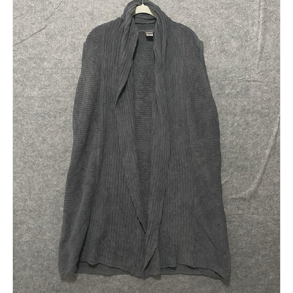 N Natori Waterfall Cardigan Sweater Womens XL Gray Longline Sleeveless Plush - Picture 1 of 7